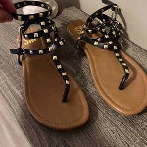 Black and Gold Gladiator Sandals